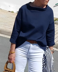 Damen Herbstbluse mit hohem Kragen und 3/4-Ärmeln – Mireille