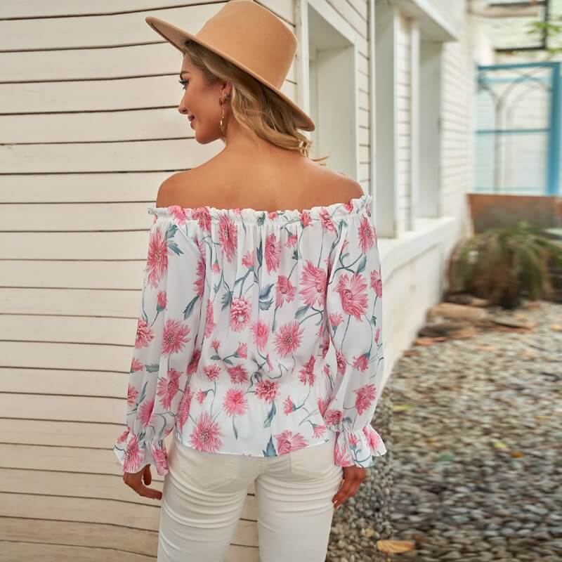 Geblümte Damen Chiffon-Bluse mit Rüschenärmeln – Elvira