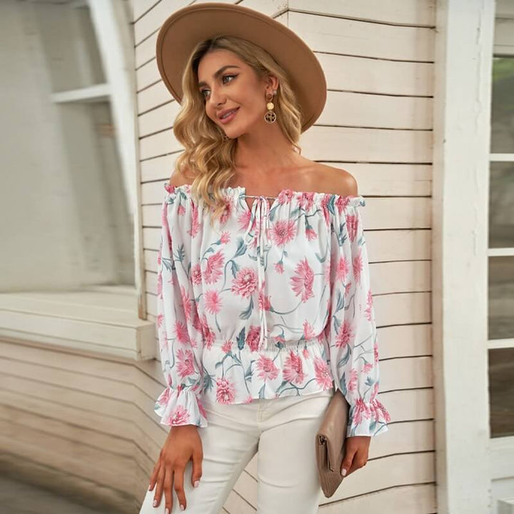 Geblümte Damen Chiffon-Bluse mit Rüschenärmeln – Elvira