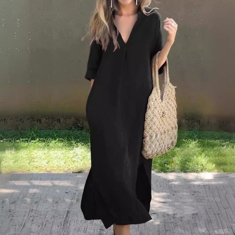 Sommerkleid mit V-Ausschnitt und Schlitzen – Soraya