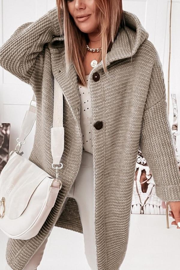 Damen Strickweste mit Kapuze und Knopfverschluss – Waldaine