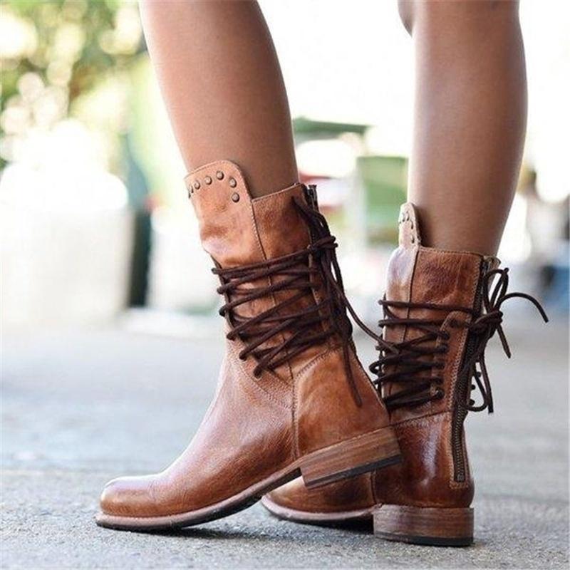 Braune Damen Leder Schnürstiefel – Freya