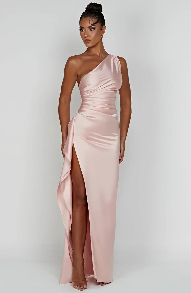 Satinstreifenabendkleid mit einem Schulterträger - Vivienne