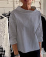 Damen Herbstbluse mit hohem Kragen und 3/4-Ärmeln – Mireille