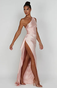 Satinstreifenabendkleid mit einem Schulterträger - Vivienne
