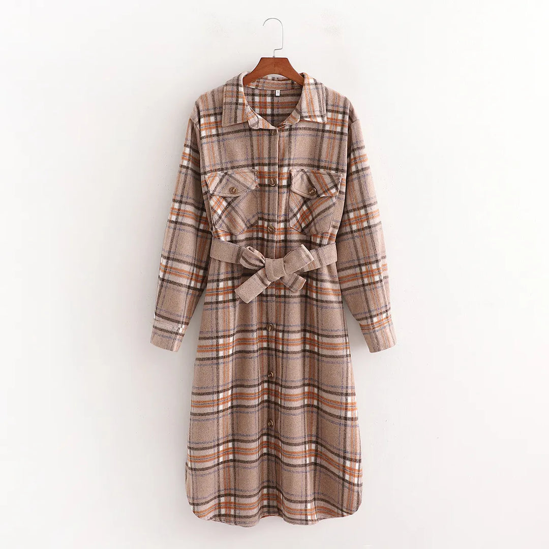 Kariertes Herbstkleid mit Gürtel – Elodie