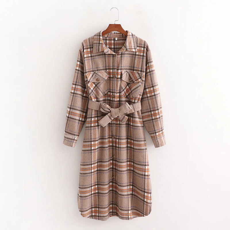 Kariertes Herbstkleid mit Gürtel – Elodie