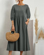 Midikleid mit Rundhalsausschnitt & Laternenärmeln – Selina