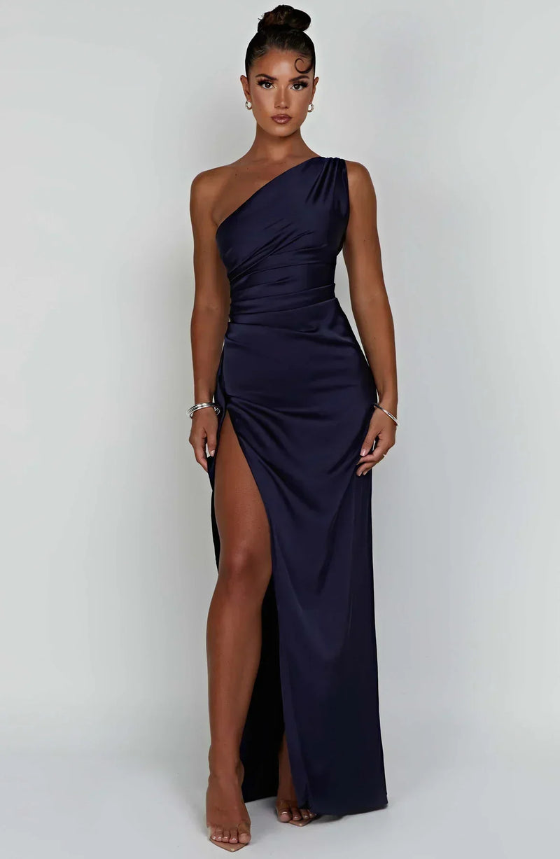 Satinstreifenabendkleid mit einem Schulterträger - Vivienne