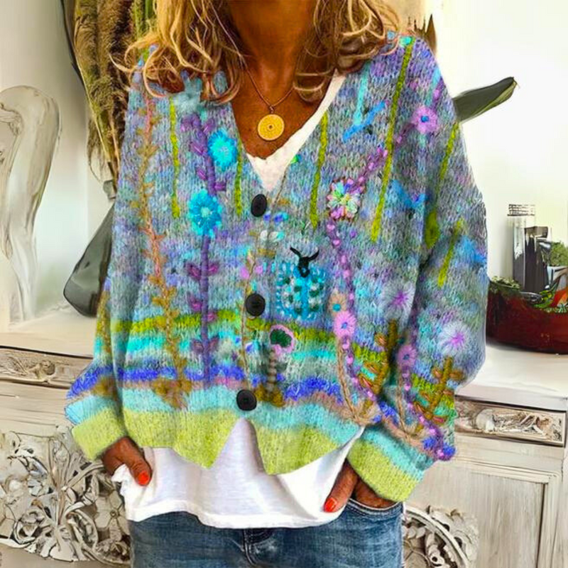 Warme Damenstrickjacke mit Print – Liv