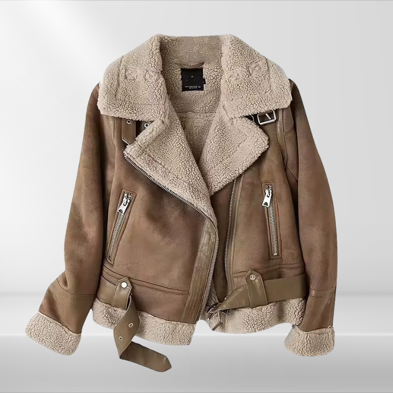 Damen Sherpa Bomberjacke aus Fleece mit Reißverschluss – Amira