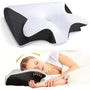 Orthopädisches Nackenstützkissen, ergonomisch, weiß-schwarz, für Seitenschläfer.