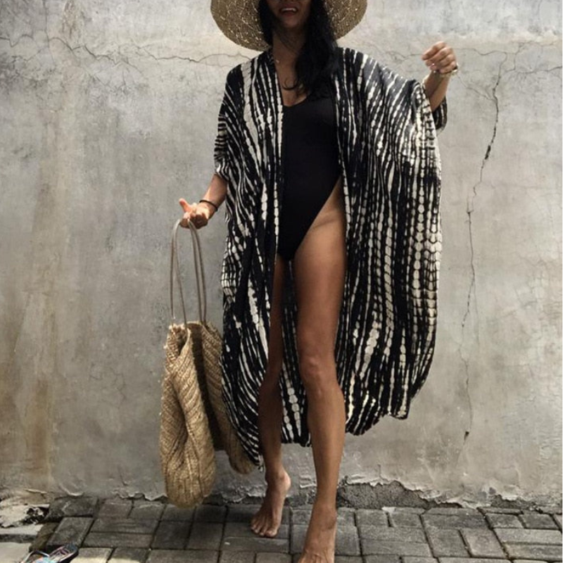 Boho Chiffon Strandbluse mit Kimonoärmeln – Ziva