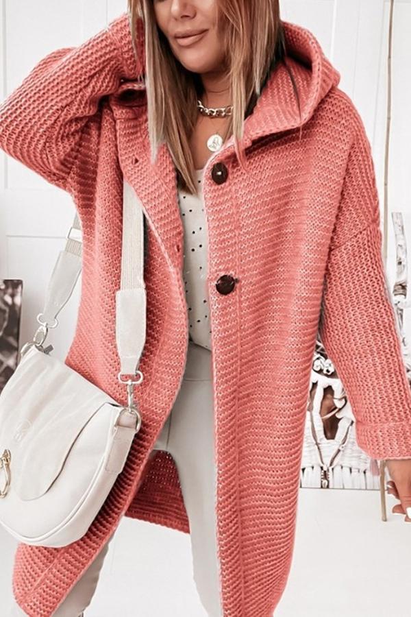 Damen Strickweste mit Kapuze und Knopfverschluss – Waldaine