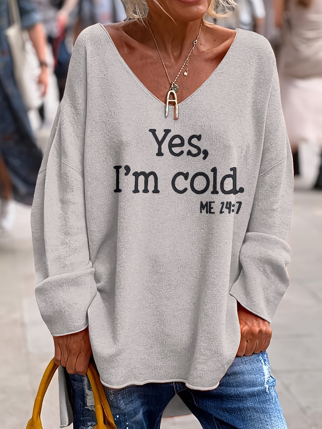 Damen Oversize-Pullover mit V-Ausschnitt & Muster – Alenia