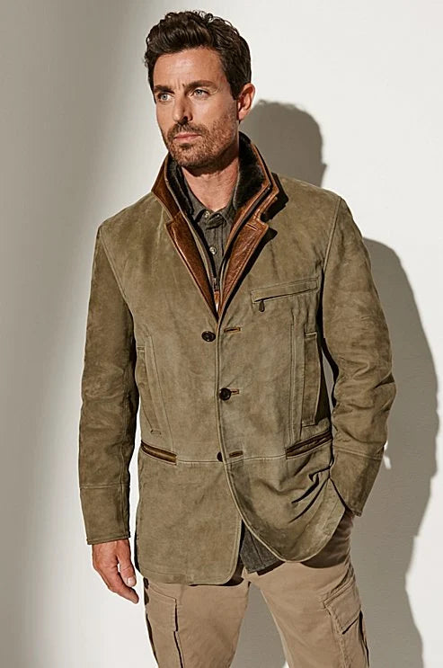 Vintage Wildleder Herrenjacke mit Futter – Noam
