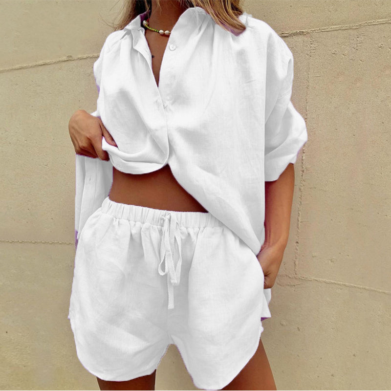 Zweiteiliges Leinen-Damen-Sommeroutfit mit lockerer Passform – Aveline