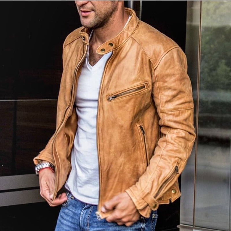 Herren-Lederjacke mit wetterfester Herbstbeschichtung – Leandro