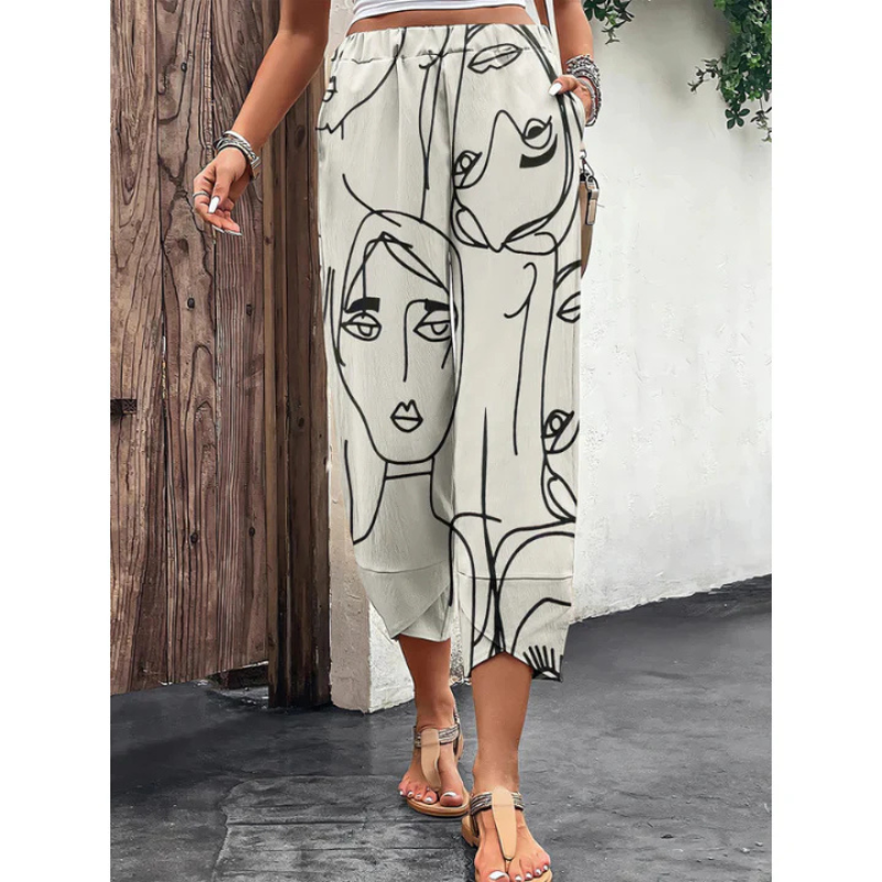 Afslappede sommerbukser til damer med brede ben og elastisk talje – Yara