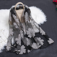 Trendy Women's Silk Scarf with Floral Pattern and Cut-Out Design – Fiora (1+1 FREE)