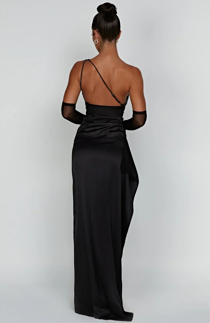 Satinstreifenabendkleid mit einem Schulterträger - Vivienne