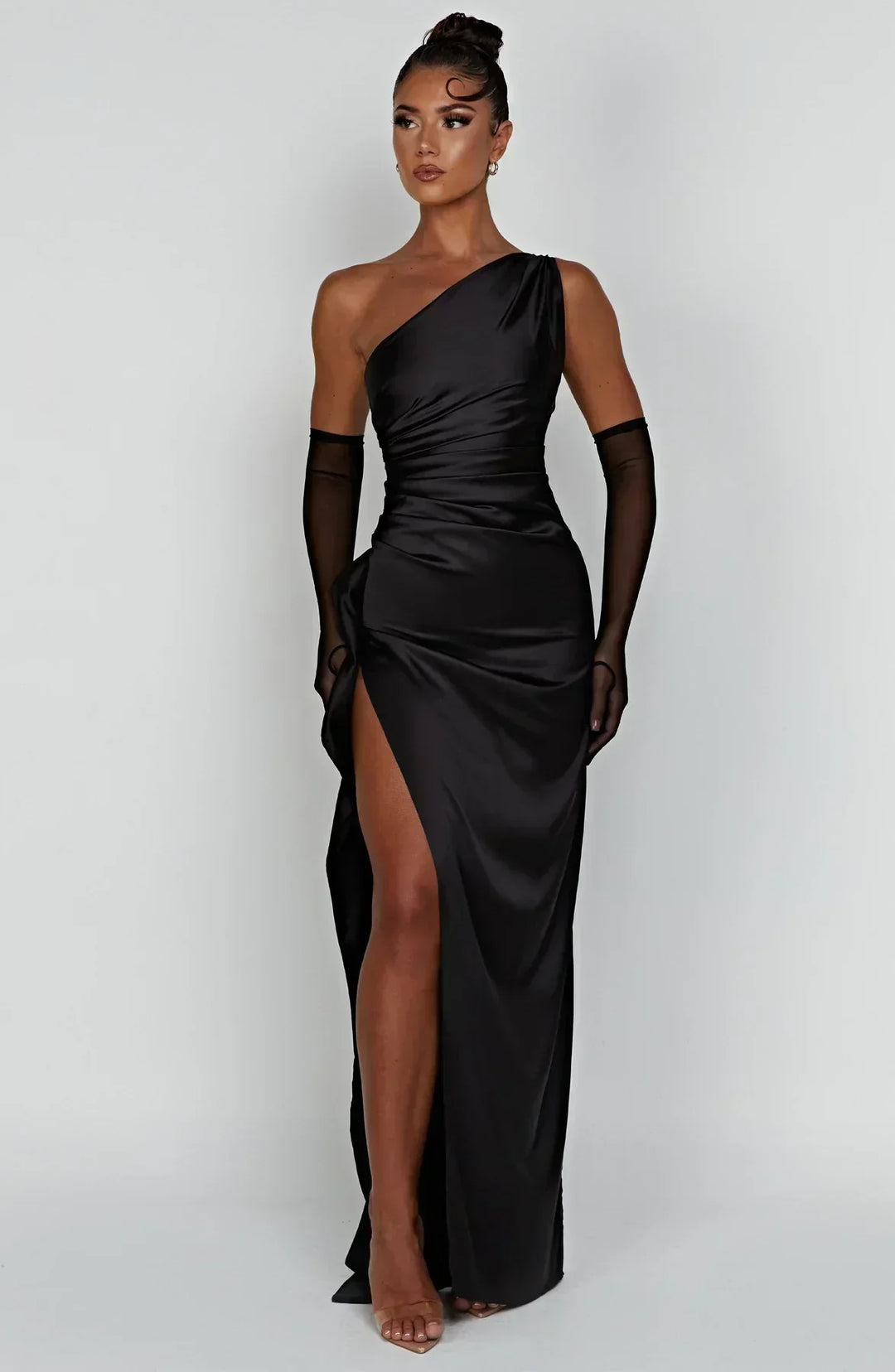 Satinstreifenabendkleid mit einem Schulterträger - Vivienne