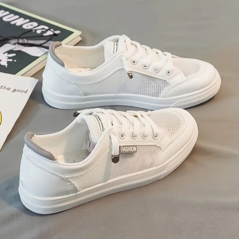 Weiße Damensneaker mit Mesh-Obermaterial – Elena