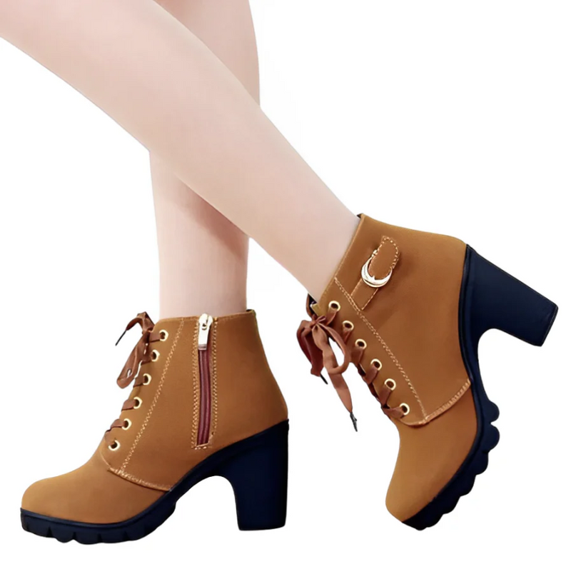 Damen Schnürstiefeletten mit Absatz und dicker Sohle – Yeda