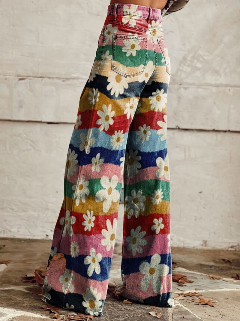 Trendige Retro-Blumenhose mit Schlag und hoher Taille – Mirella