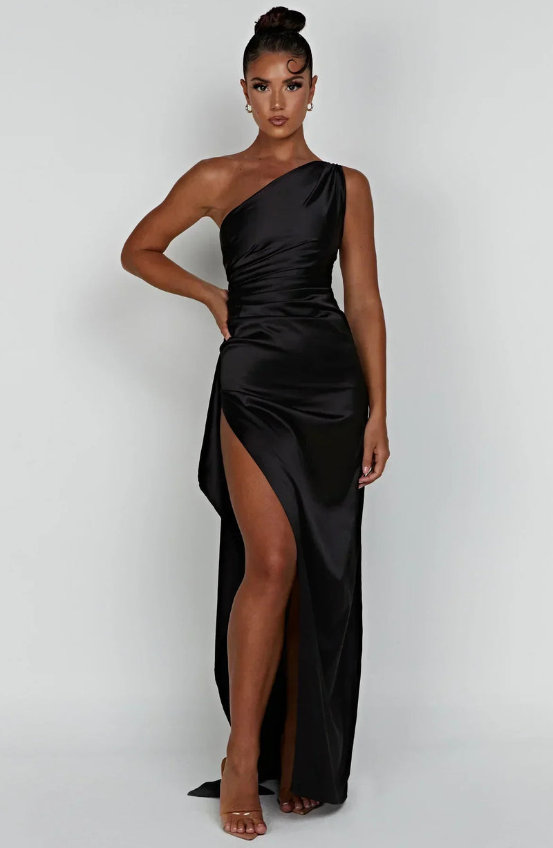 Satinstreifenabendkleid mit einem Schulterträger - Vivienne