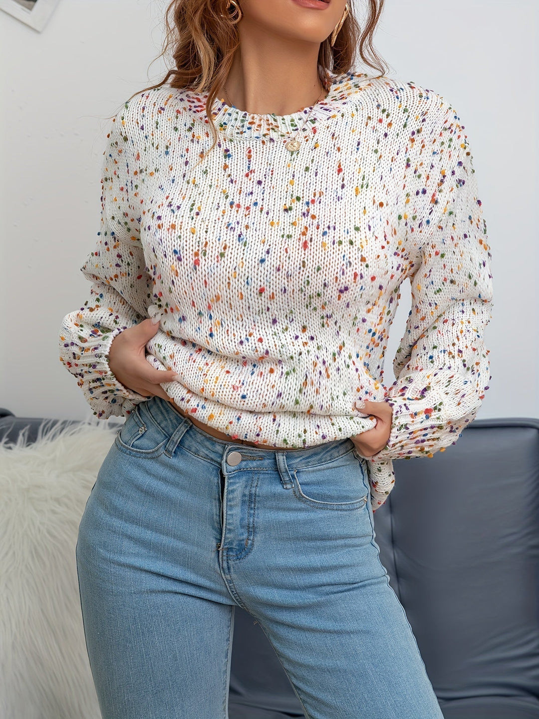 Gestrickter Damenpullover mit Konfetti-Print – Noa