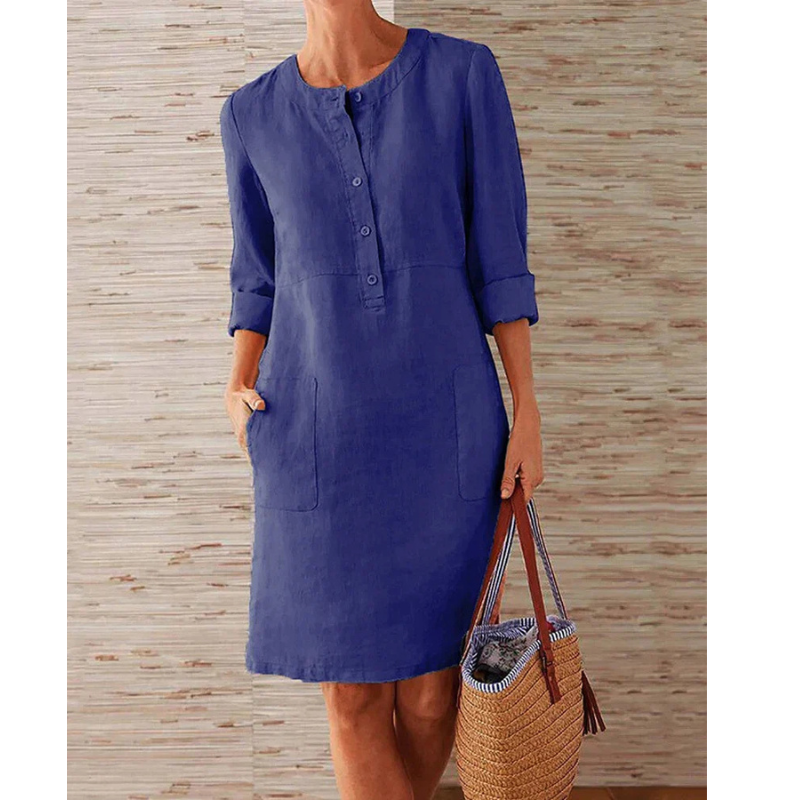 Vestido informal elegante para mujer con bolsillos y escote redondo – Niva