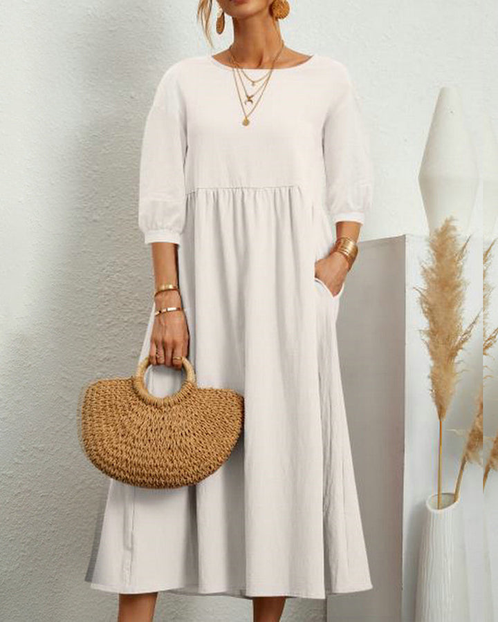 Midikleid mit Rundhalsausschnitt & Laternenärmeln – Selina