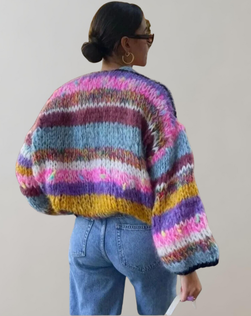 Farbenfrohes Strickdamenjacke mit offener Vorderseite – Ylva