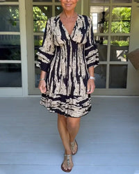 Airy & Stylish Women's Dress with V-Neck and 3/4 Sleeves – Elina