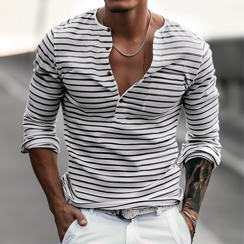Gestreiftes Henley-Shirt mit langen Ärmeln – Dorian
