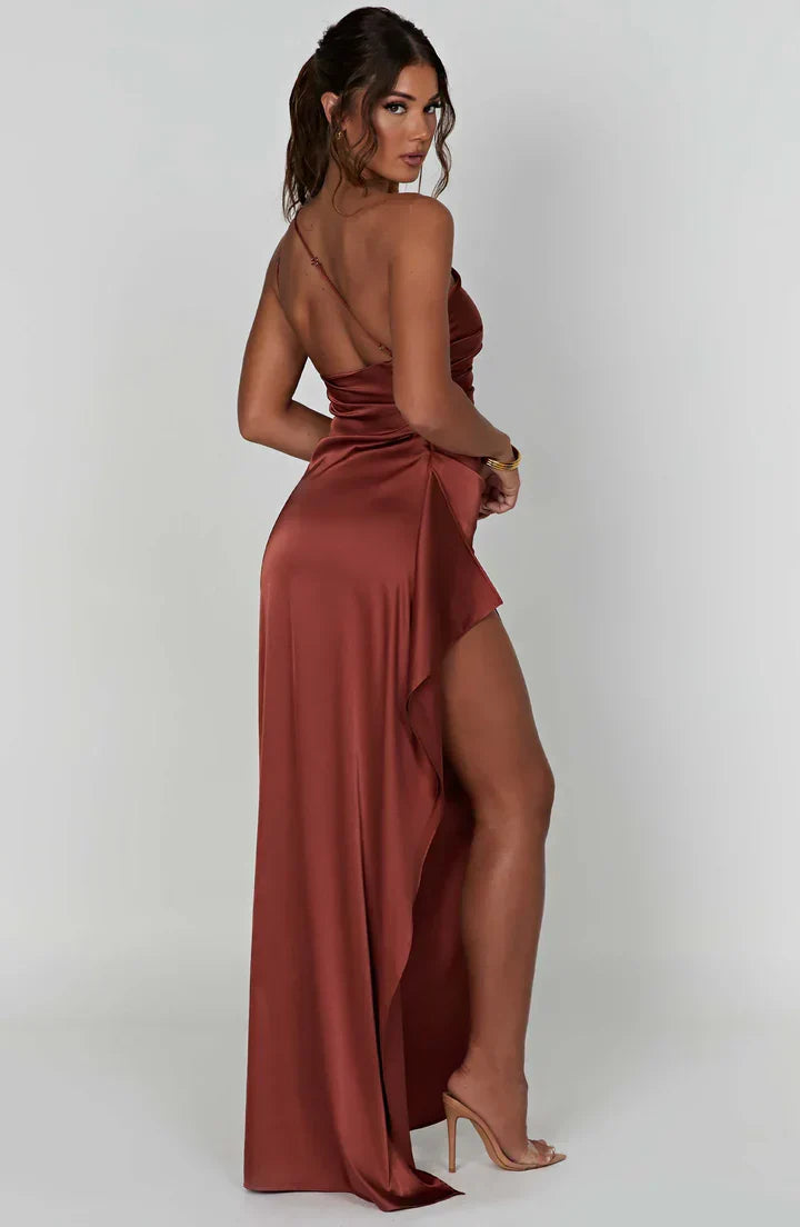 Satinstreifenabendkleid mit einem Schulterträger - Vivienne