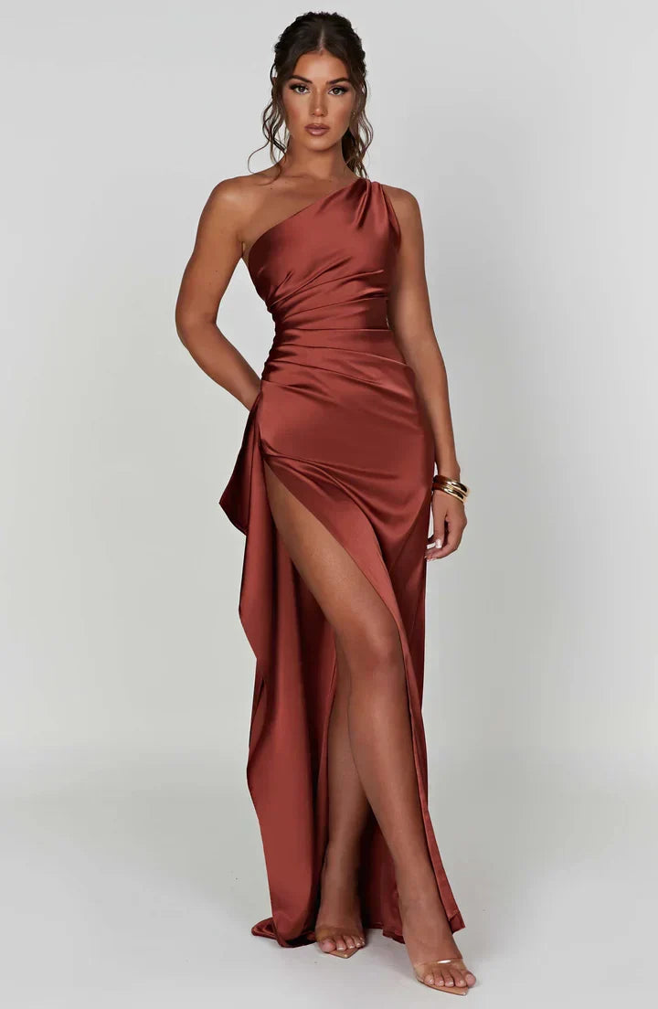 Satinstreifenabendkleid mit einem Schulterträger - Vivienne