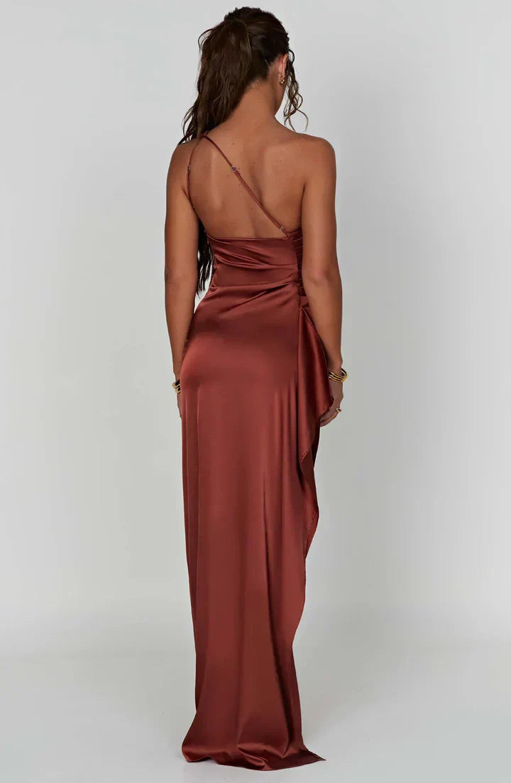 Satinstreifenabendkleid mit einem Schulterträger - Vivienne