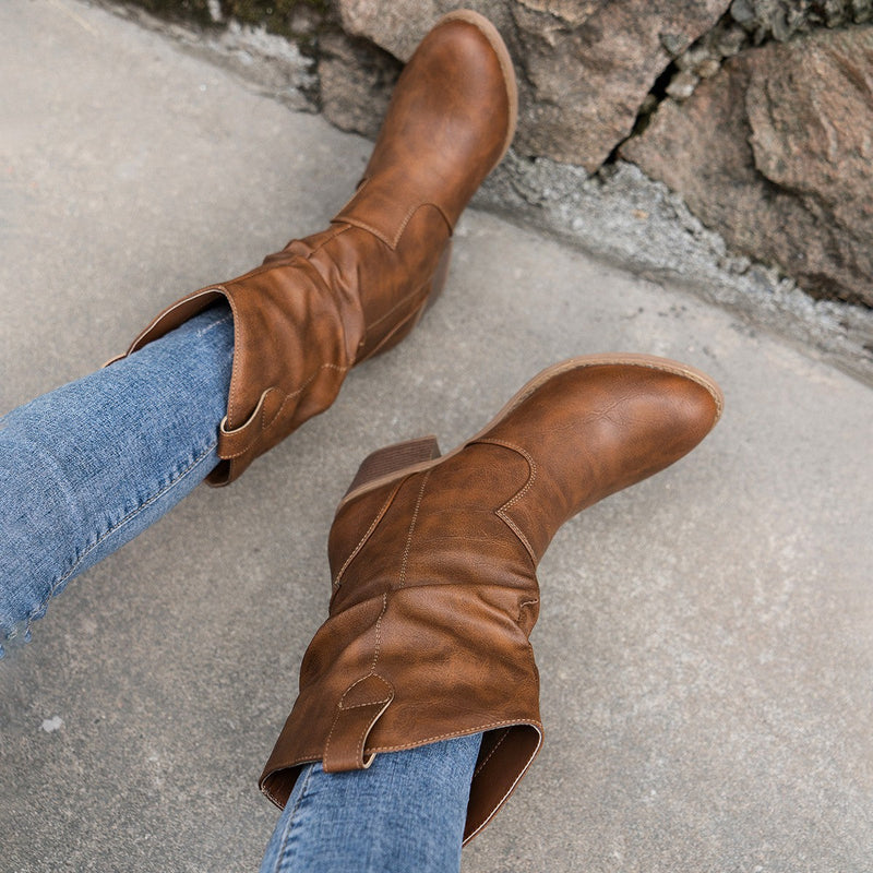 Damen Leren Stiefel mit bequemem Absatz – Amara