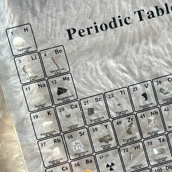 Erleuchtete Periodensystem mit echten Elementen - Elementa