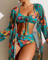 Dreiteiliges Bikini-Set mit Blumenmuster – Yara