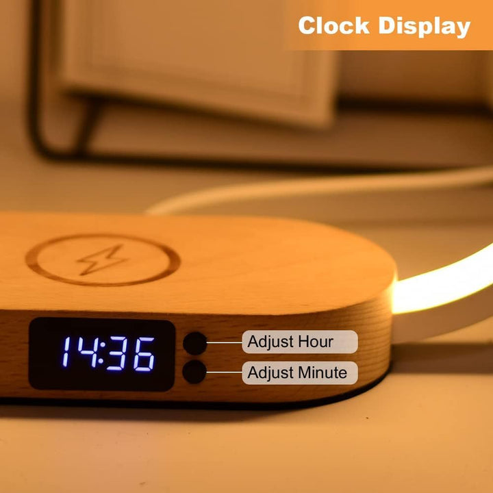 Kabellampe mit Wireless Charging und Uhr – Lumora