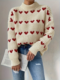 Strickpullover für Damen mit Herzmuster und hohem Kragen – Nola