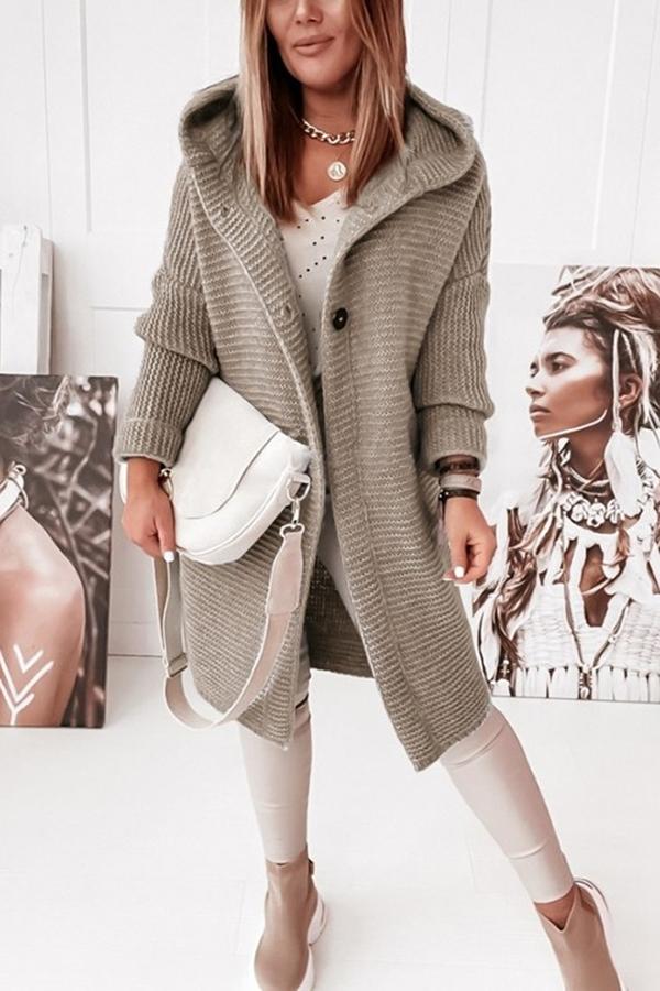 Damen Strickweste mit Kapuze und Knopfverschluss – Waldaine