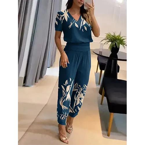 Trendy women's jumpsuit with short sleeves & wide leg – Alina