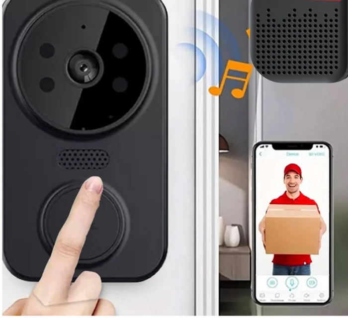 Schwarze Smarte Wi-Fi Türklingel mit Kamera – Noctiq