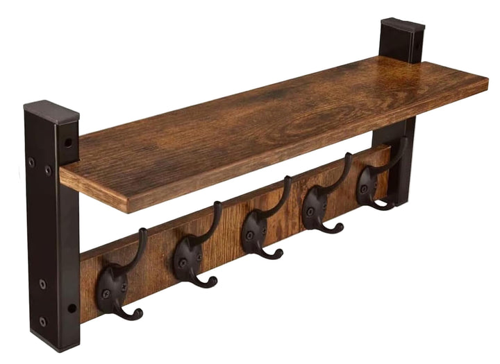 Wandgarderobe mit Regal und 5 Metallhaken – Ravora