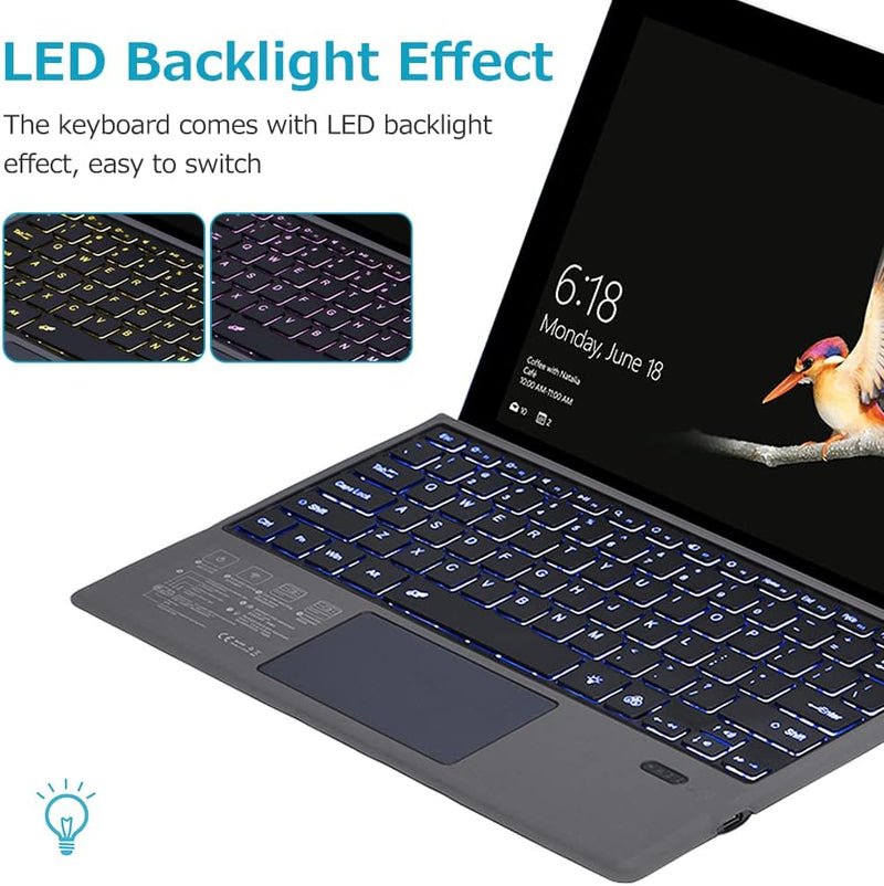 Kabellose Bluetooth-Tastatur mit Hintergrundbeleuchtung und Touchpad für Surface Pro – Nexora