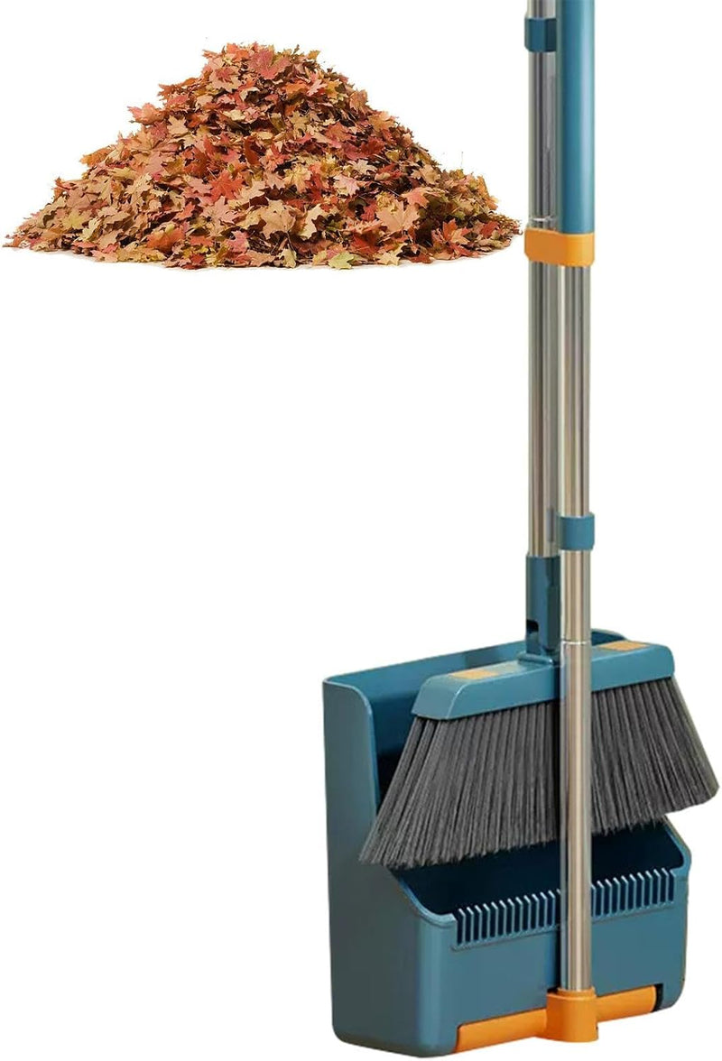 Große Besen- und Kehrschaufel-Set – langer Griff mit 180° drehbarem Besenkopf – Clavira